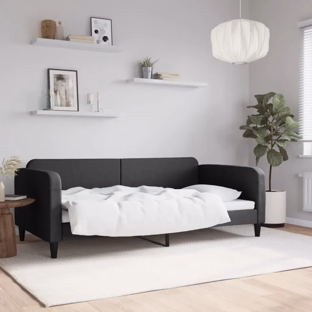 Letto singolo da giorno nero in tessuto con struttura mista per adulti L/P/H: 200 x 100 x 75 cm – 2