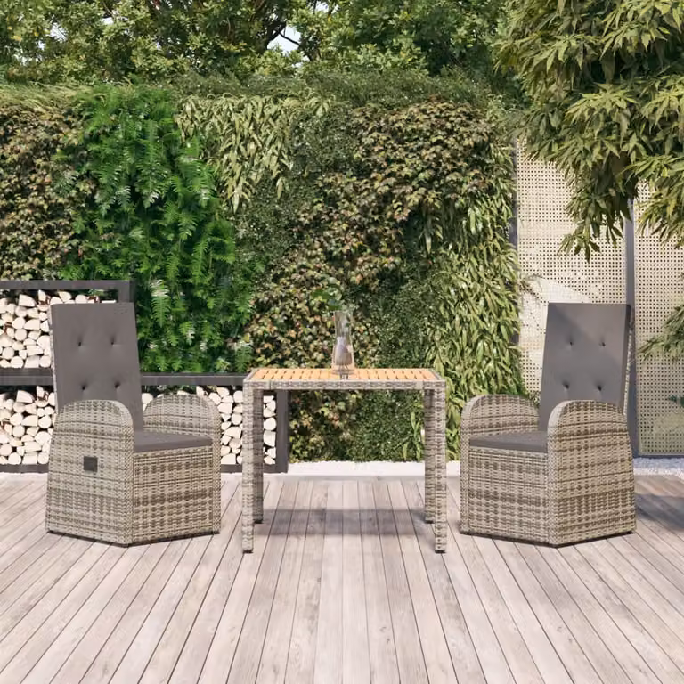 Set da Pranzo da Giardino vidaXL in Polyrattan e Legno di Acacia Grigio con 3 Pezzi