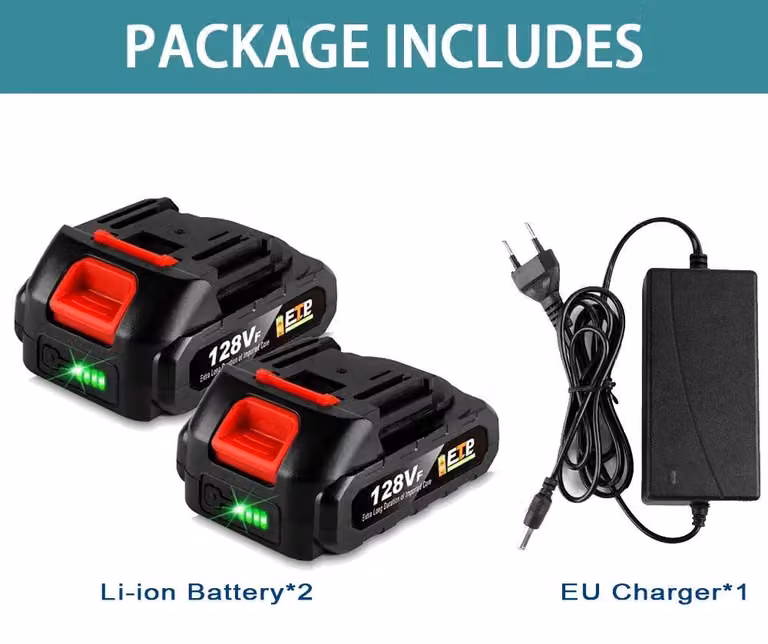 Batteria agli ioni di litio per motosega - Batteria da 18V - 2 batterie da 1,5Ah - Ricaricabile - Compatibile con motosega mini da 21V - Caricabatterie con spina europea