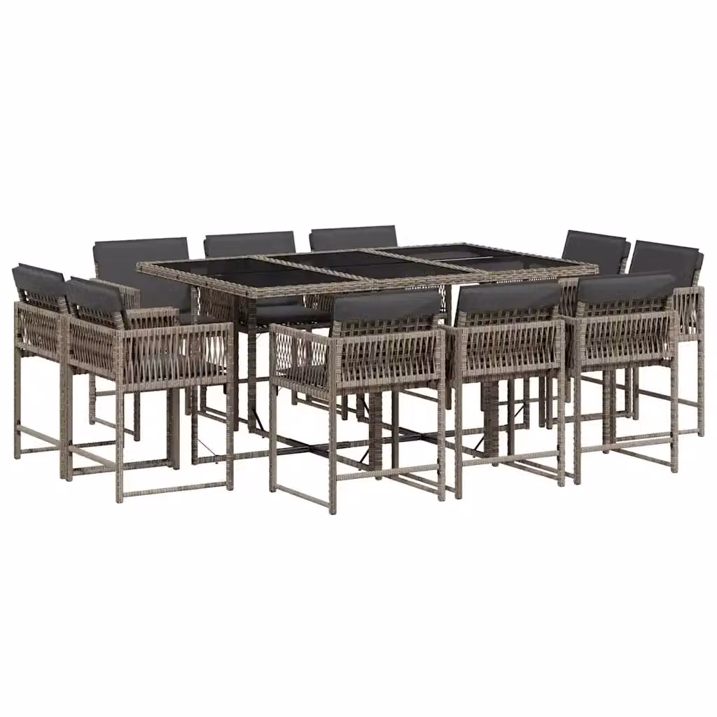 Set da Pranzo da Giardino vidaXL 11pz in Polyrattan Grigio e Nero con Piano in Vetro – 2