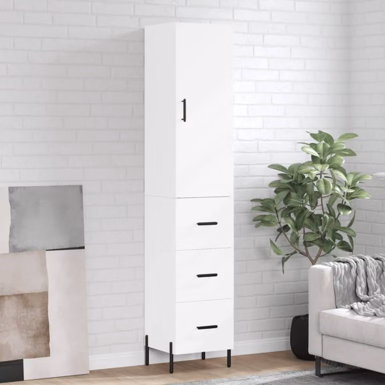 Credenza moderna vidaXL bianca con ante a battente in legno e metallo L: 34,5 cm, P: 34 cm, H: 180 cm