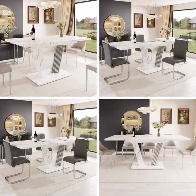 Tavolo allungabile con piano in marmo 120-160x80x76 cm, meccanismo a farfalla, per cucina e soggiorno