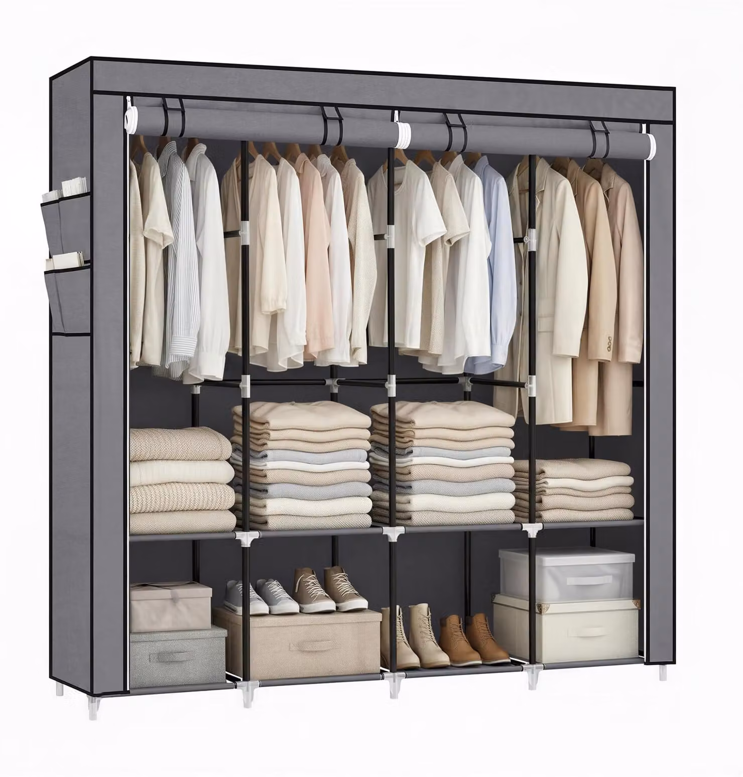 Armadio, dimensioni 45x170x167 cm, 4 scomparti appendiabiti, colore grigio tortora