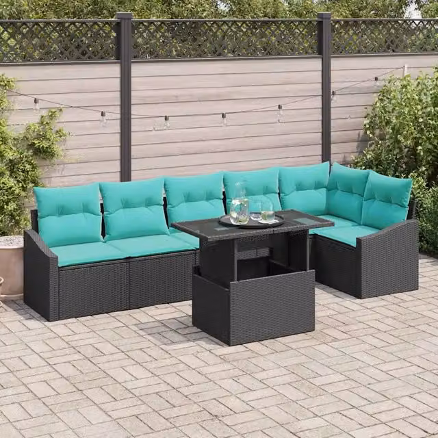 Set Divano da Giardino 7 pz Nero e Blu polyrattan 3349022