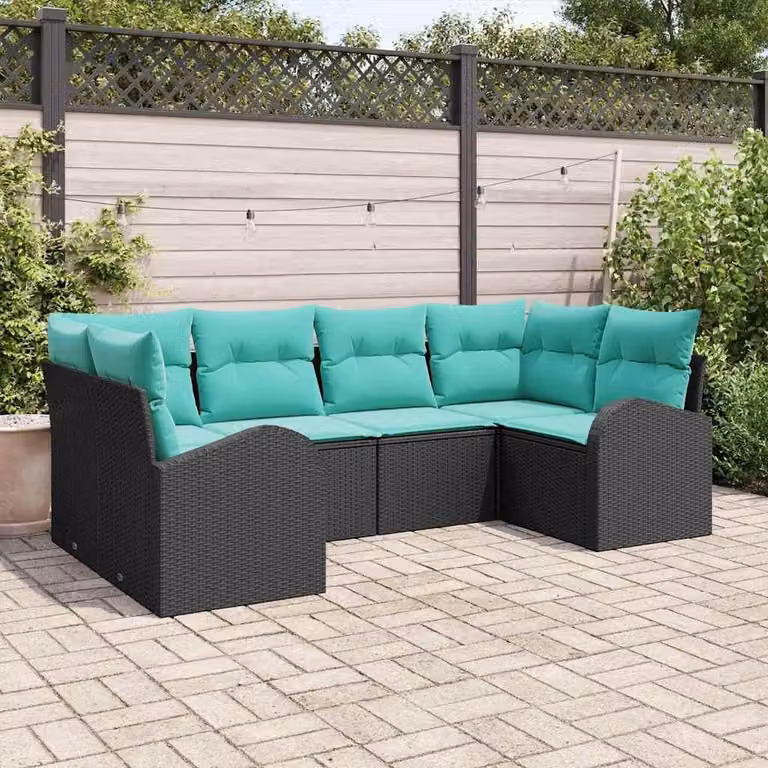 Maison Exclusive - Set da giardino composto da 6 pezzi. Divano e poltrone in rattan sintetico, colore nero e turchese