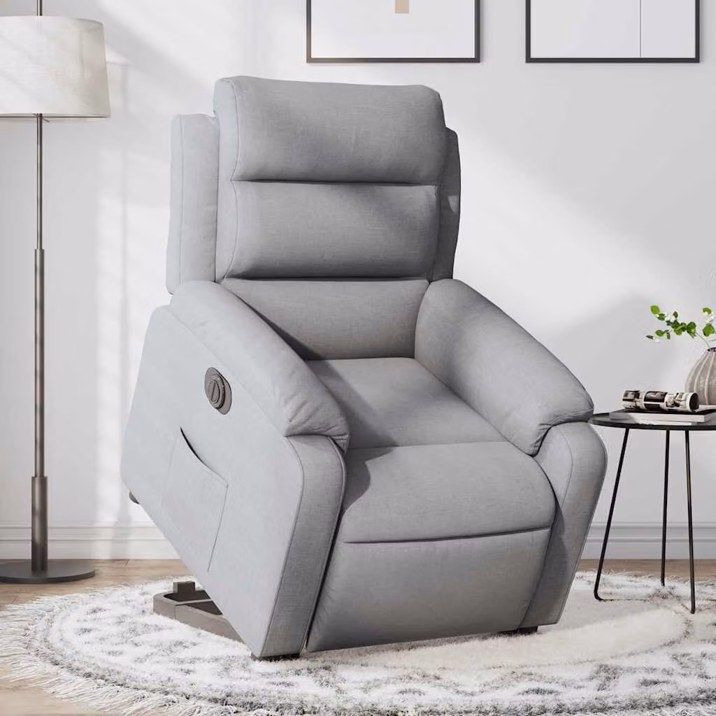 vidaXL Poltrona Reclinante Alzapersona Elettrica Grigio Chiaro in Tessuto – 1