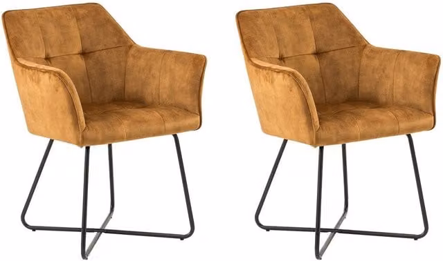 Sedia Presidente PIKER CASA VITAL in velluto color curry con braccioli e struttura in metallo
