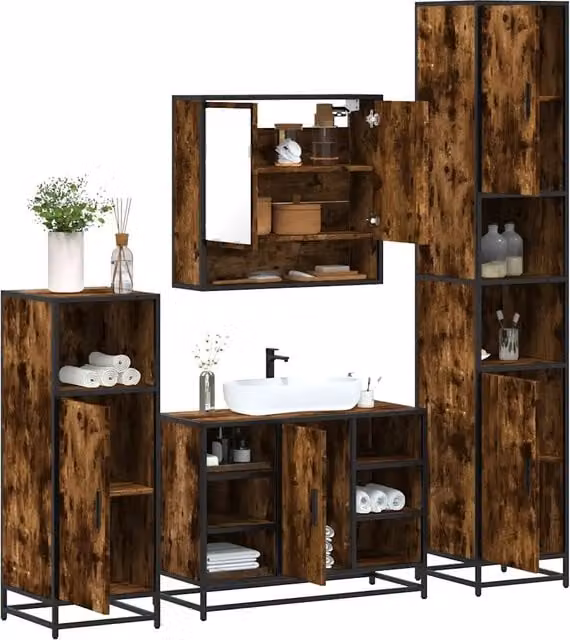 Set Mobili da Bagno 4 pz Rovere Fumo in Legno Multistrato 3301242