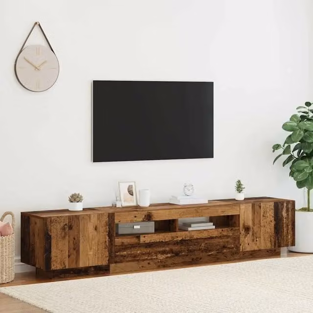 Mobile Porta TV vidaXL in Legno Antico Marrone con Illuminazione LED per Soggiorno L: 200 cm, P: 35 cm, H: 40 cm