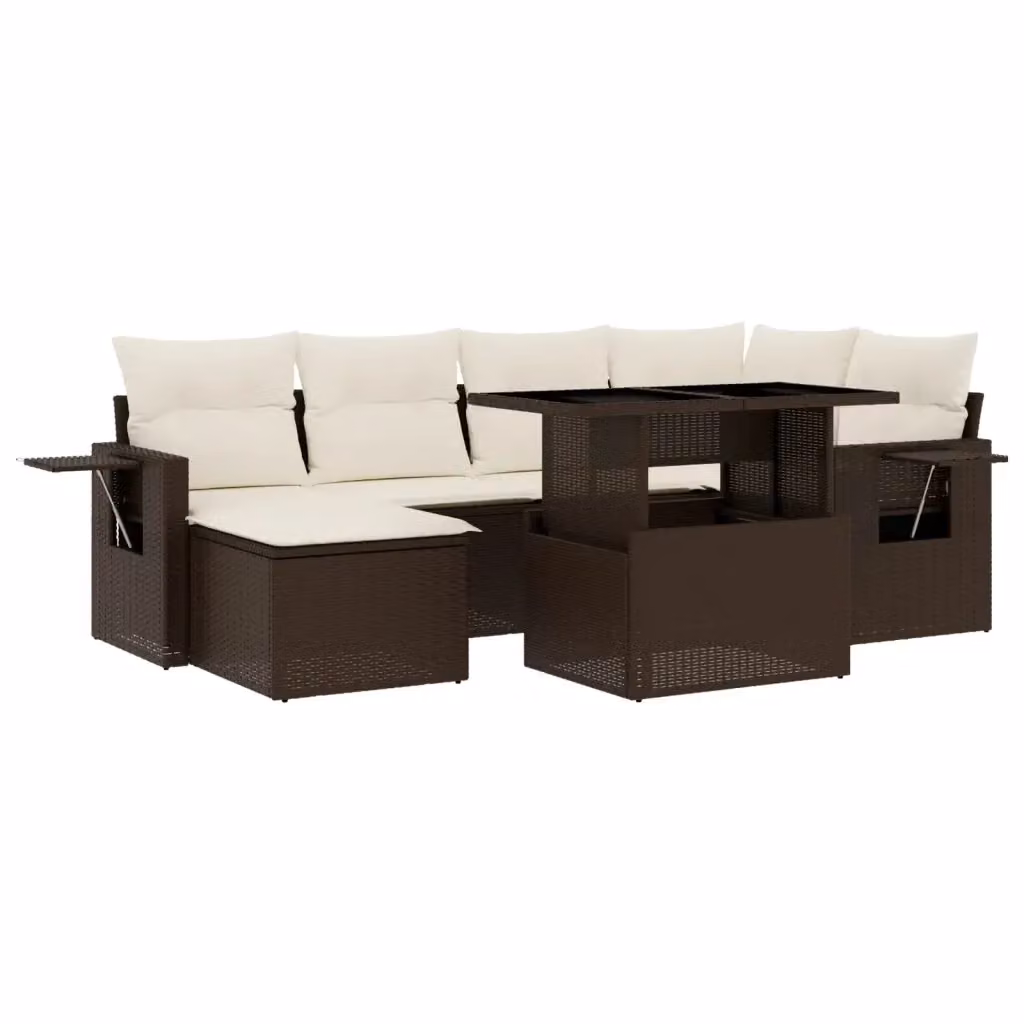 Set di divani da giardino vidaXL in polyrattan marrone con cuscini e tavolino, composto da 7 pezzi per esterno – 2