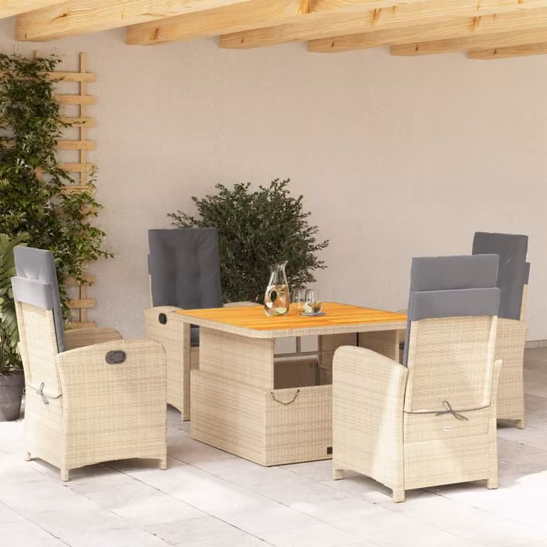 Maison Exclusive - Set da Pranzo da Giardino 5 pz con Cuscini Beige in Polyrattan