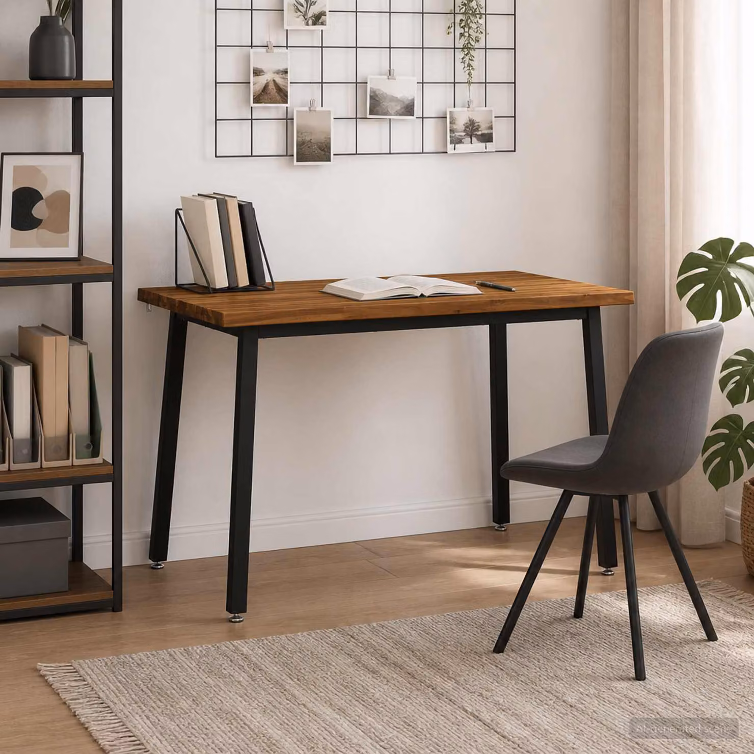 Tavolo da pranzo rettangolare moderno vidaXL in legno di acacia massello e metallo, colore naturale e nero, L 120 x P 90 x H 75 cm