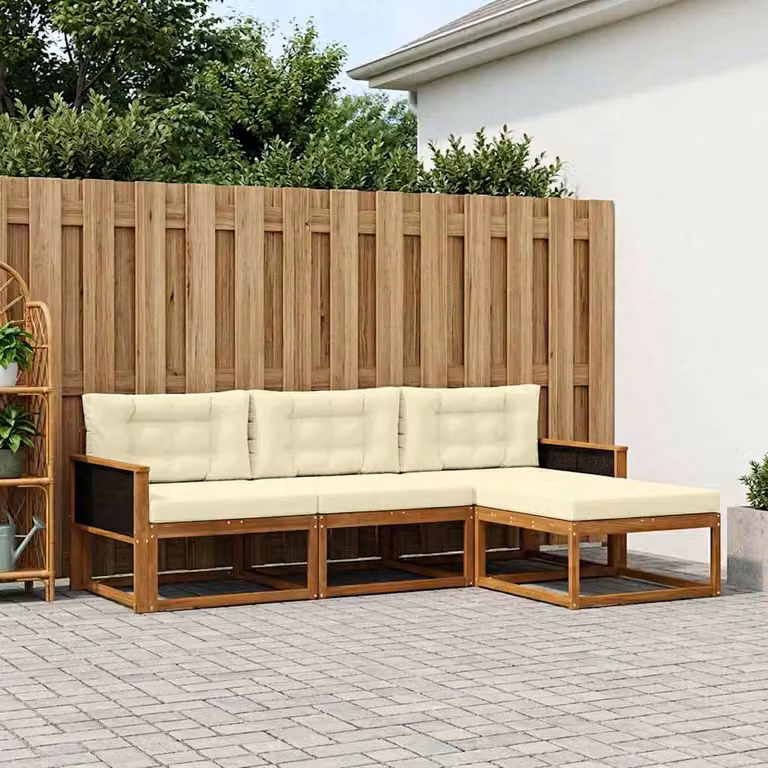 Set di divani da esterno vidaXL 4 pezzi in legno di acacia con cuscini, colore marrone e beige