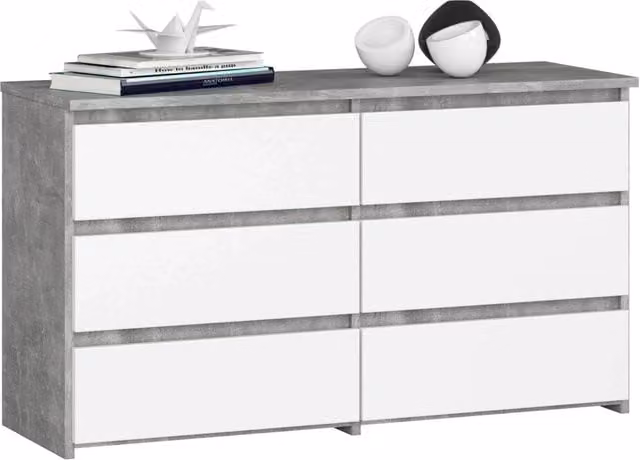 Cassettiera compatta AKORD CL100 in finitura Cemento con 6 cassetti e inserto frontale Bianco L/P/H: 100 x 35 x 57 cm