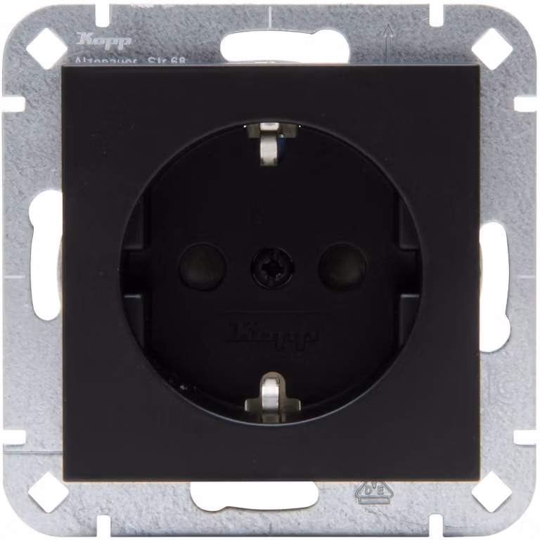 Prese di corrente con contatto di protezione, modello HK07, colore nero opaco, marca Heinrich Kopp