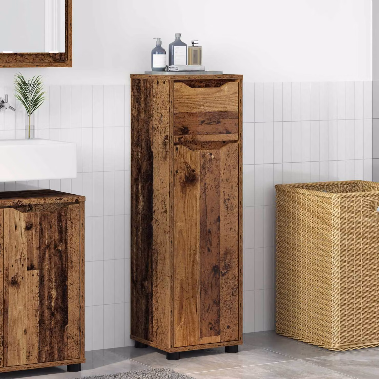 Mobile da bagno vidaXL in legno effetto vecchio marrone con ripiani interni, L/P/H: 30,5 x 30 x 101 cm