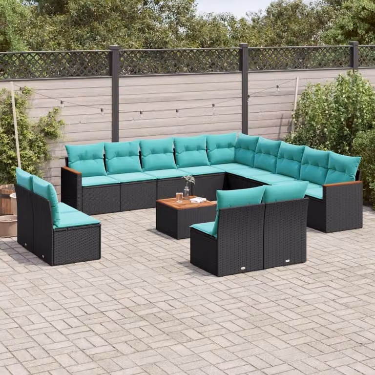 Maison Exclusive - Set di 14 pezzi per divano da giardino con cuscini, polyrattan nero