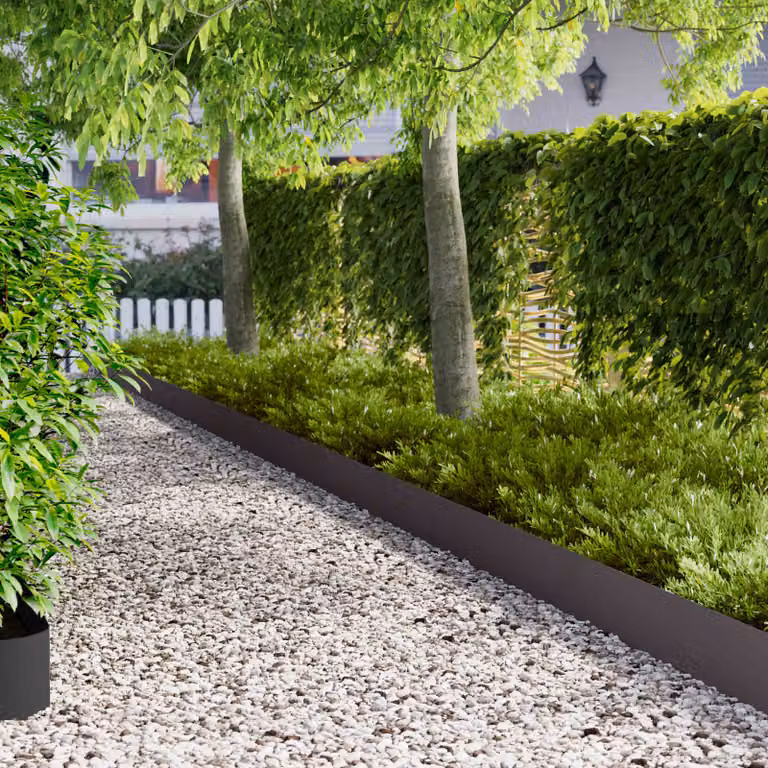 Set di 10 bordure per prato vidaXL in acciaio nero, L: 102 cm, H: 15 cm, P: 4 cm