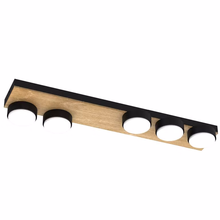 Faretto Sema nero con finiture in legno chiaro 5xGX53x15W, dimensioni: 6x60x16 cm, IP20, Luminex
