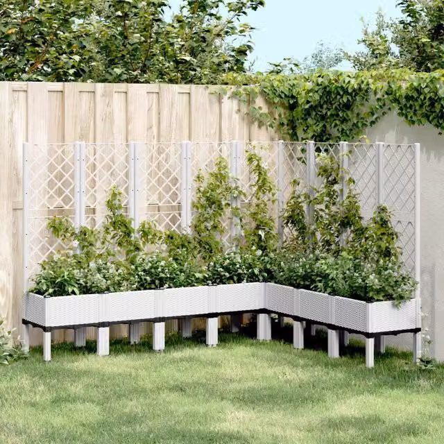 Fioriera da giardino con traliccio-Vaso da Esterno-Vaso con Griglia Bianco 200x160x142 cm in PP