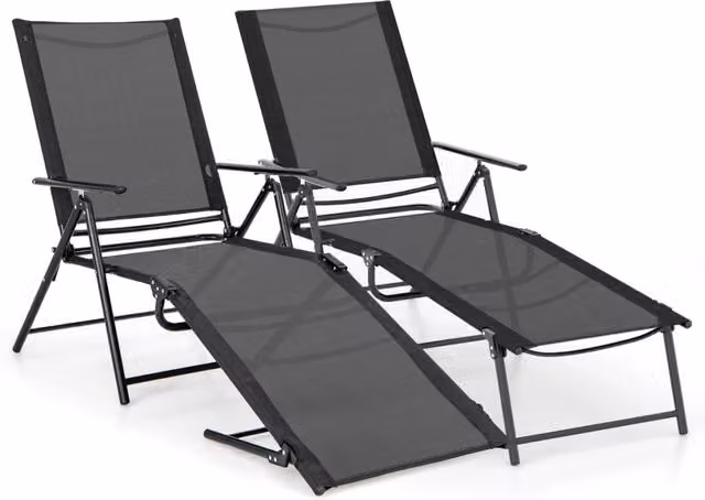 Set di 2 sedie a sdraio pieghevoli Design Mania in textilene e acciaio nero per giardino e balcone con schienale regolabile a 6 livelli – 1