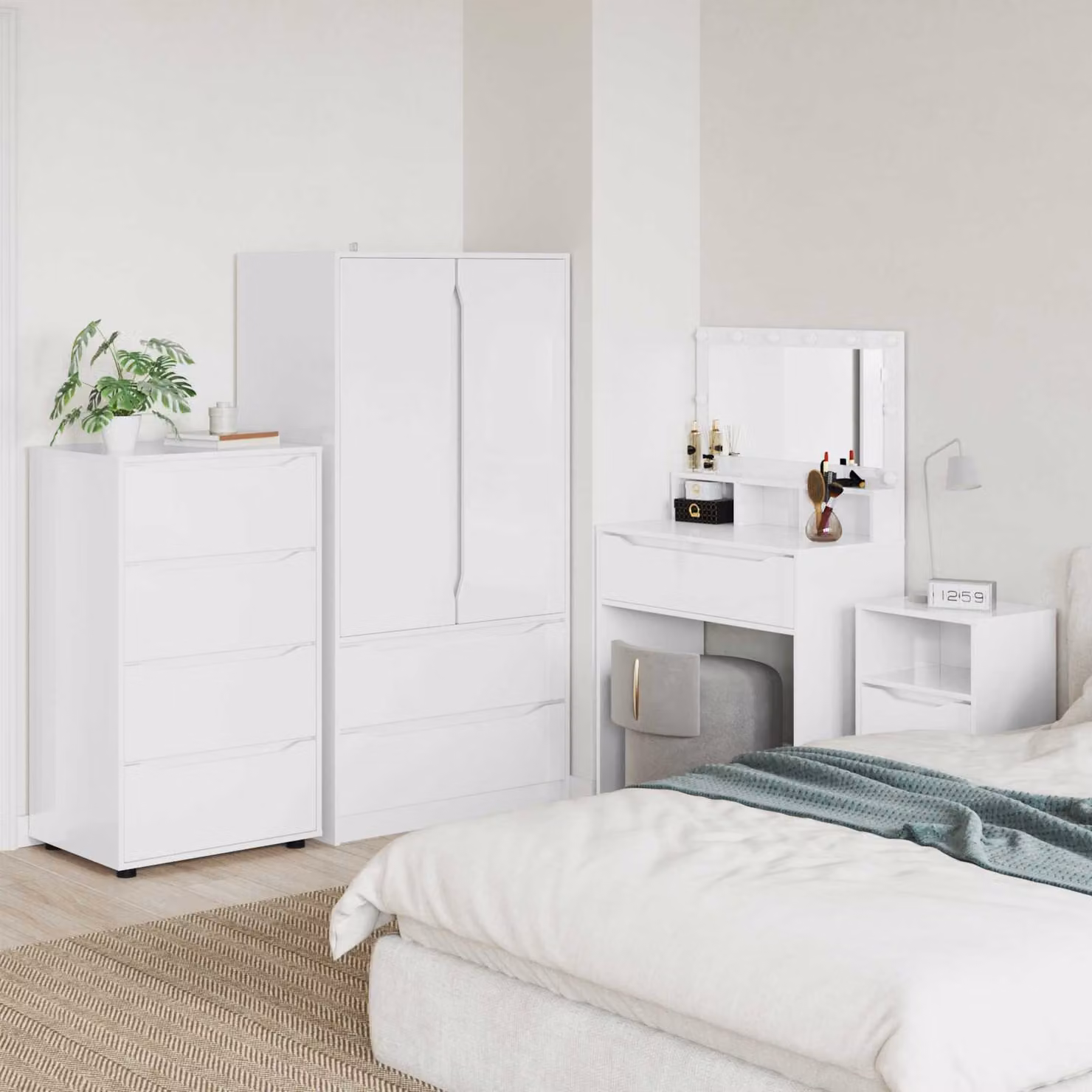 Set di 2 armadi di stoccaggio vidaXL moderni in legno MDF bianco lucido L/P/H: 60 x 48 x 105 cm