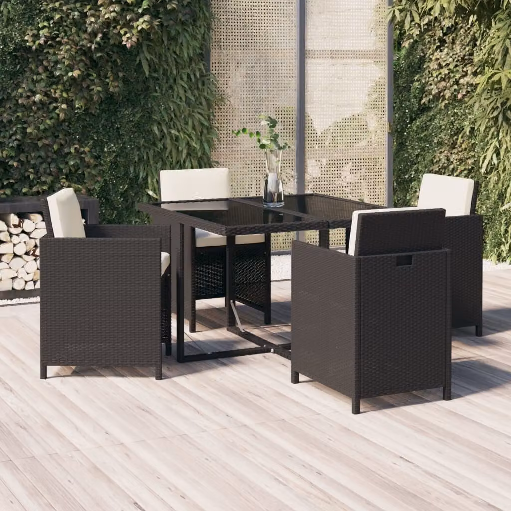 Maison Exclusive - Set da pranzo da giardino a 5 pezzi con cuscini in rattan sintetico nero