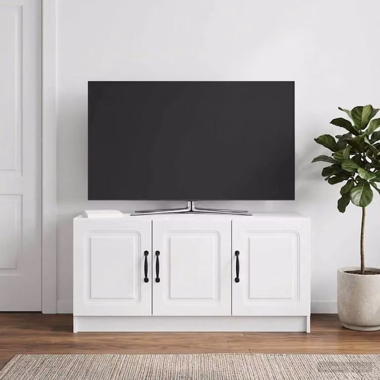 Mobile TV vidaXL Bianco Lucido in Legno e Metallo L: 99 cm, P: 34,5 cm, H: 47 cm