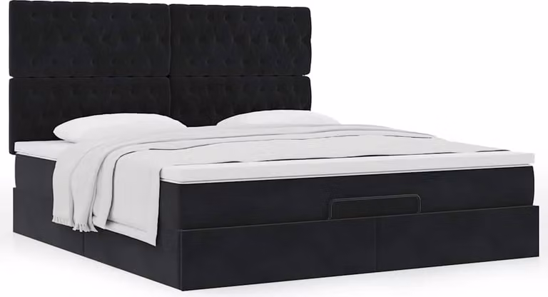 Struttura Letto Pouf con Materassi Nero 180x200 cm in Velluto