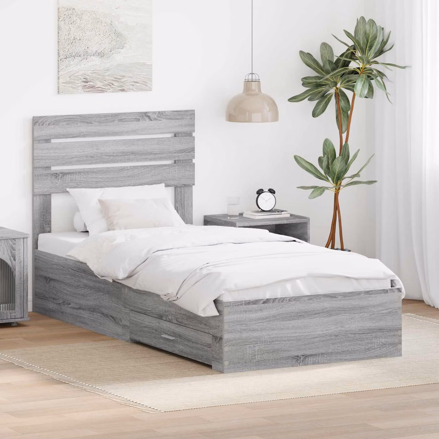 vidaXL Struttura del letto con cassetto Grigio Sonoma L 90 x P 200 cm