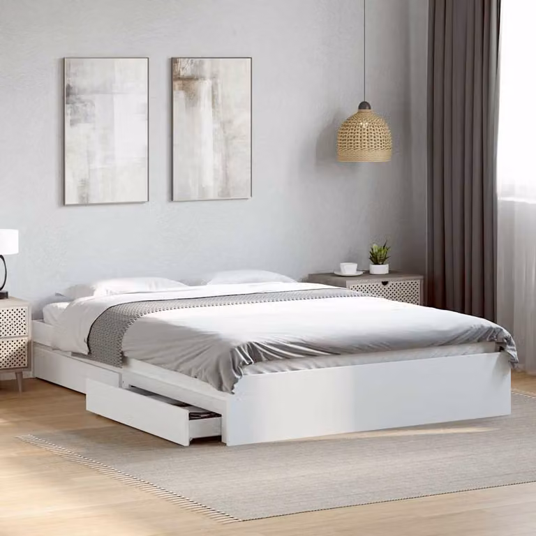 vidaXL Giroletto con Cassetti Bianco in Legno Multistrato L/P/H: 160 x 200 x 28 cm