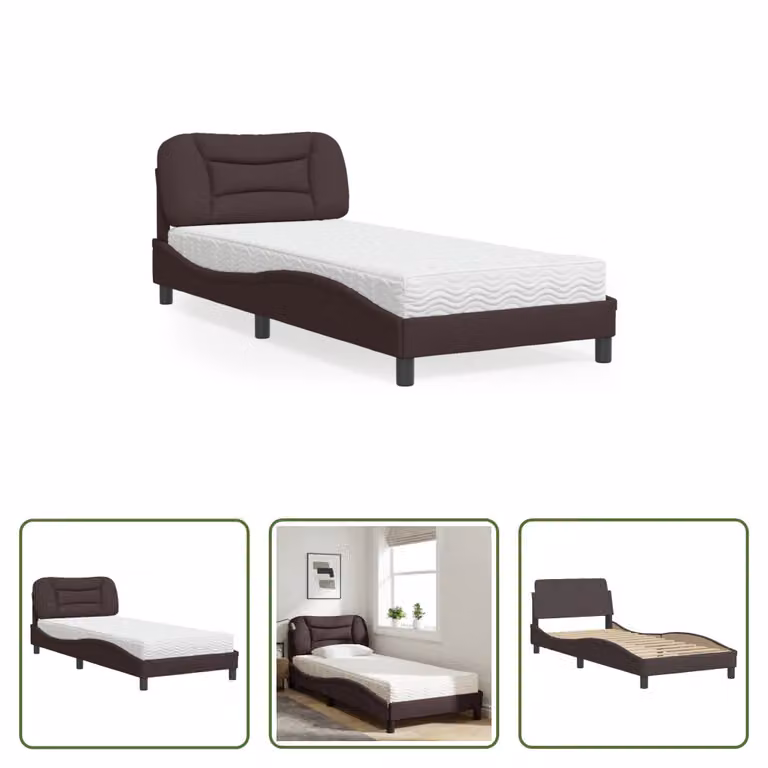 The Living Store Letto con materasso marrone scuro 80x200 cm in tessuto