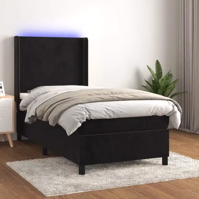 Letto a Molle con Materasso e LED vidaXL in Velluto Nero L/P/H: 90 x 190 cm