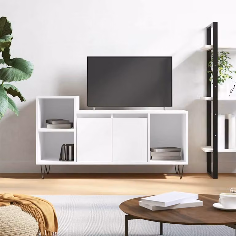 vidaXL Mobile Porta TV Bianco in Legno e Metallo con Ruote L/P/H: 100 x 35 x 55 cm