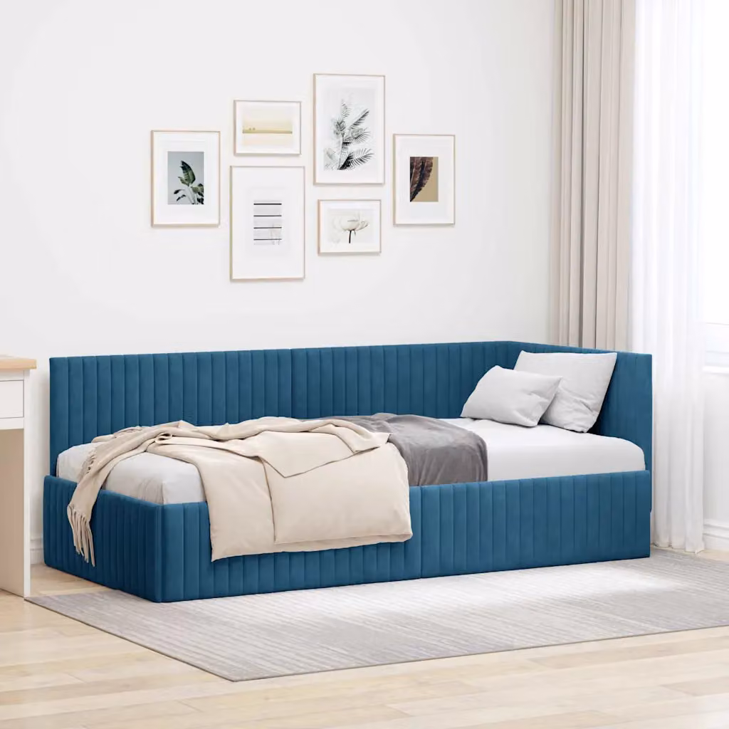 Cornice del letto ad angolo vidaXL in velluto blu, L 90 x P 190 cm