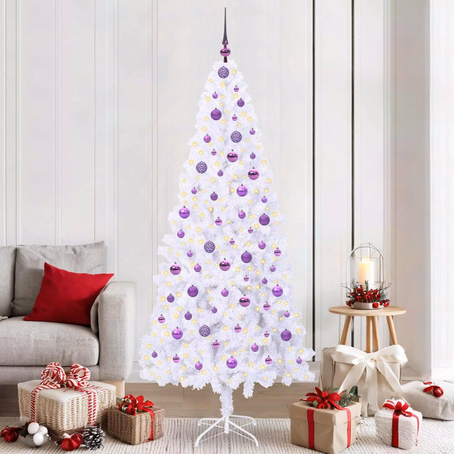 Maison Exclusive - Albero di Natale artificiale, bianco, 210 cm, in PVC e acciaio