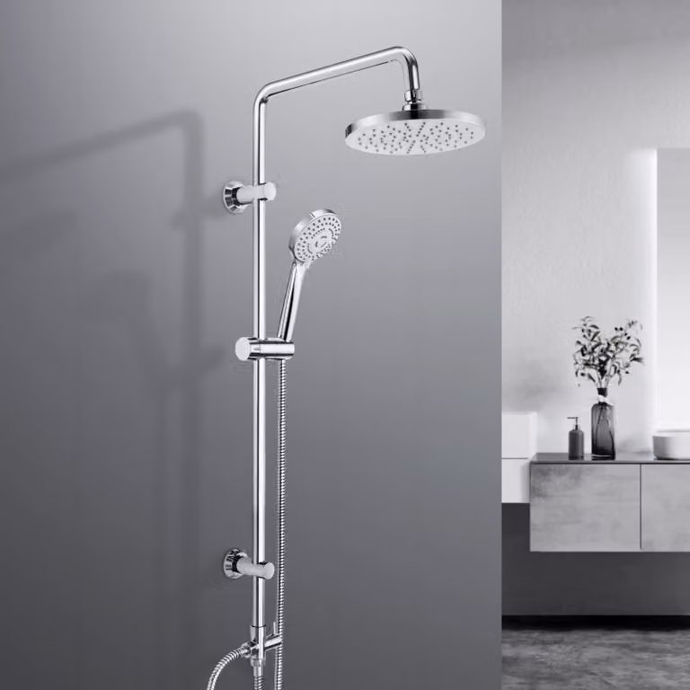 JOHO Colonna Doccia Acciaio Inox con Soffione e Doccetta, Doccia Colonna senza Miscelatore Termostatica, Set Doccia a Pioggia D23cm Tondo Cromo