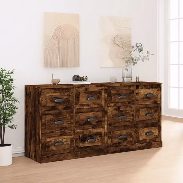 Credenze 2 pz Rovere Fumo in Legno Multistrato 3185284