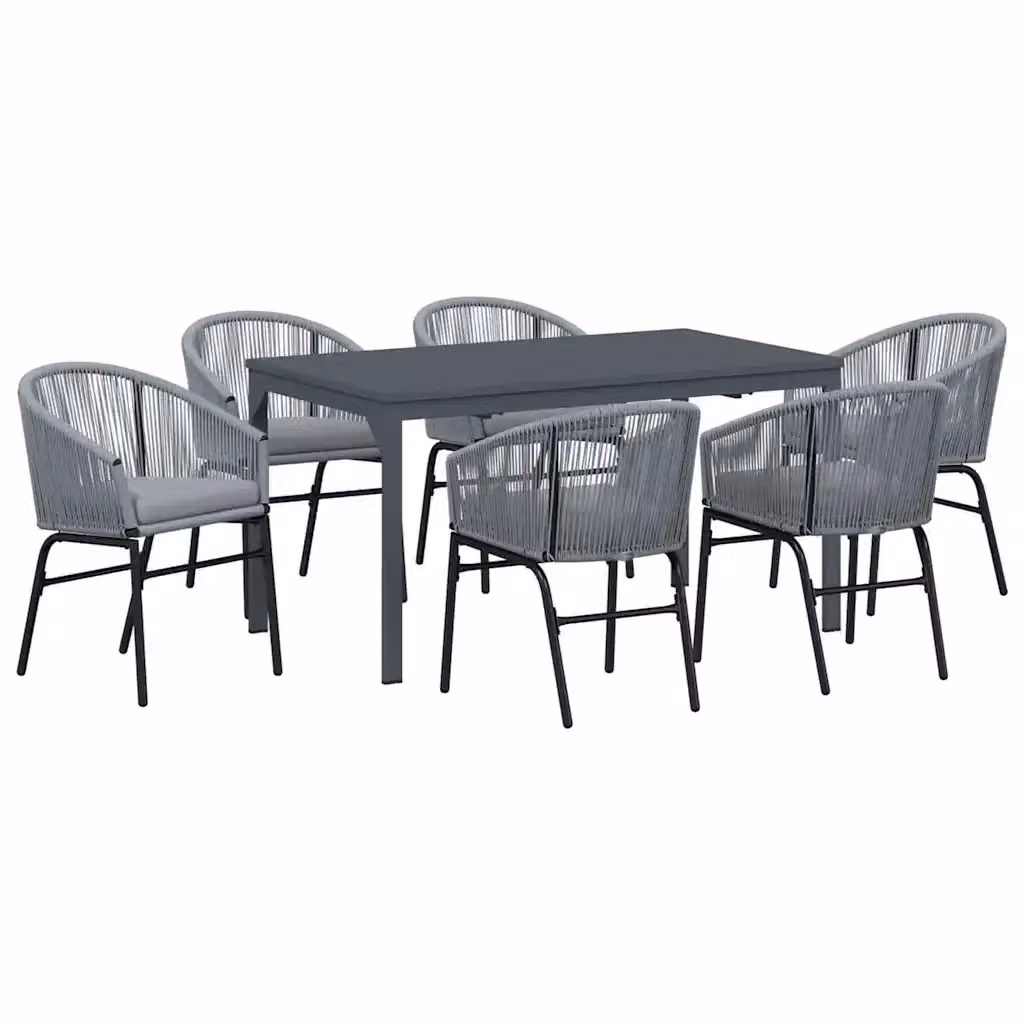 Set da pranzo per giardino e terrazzo vidaXL in polyrattan grigio, 7 pezzi – 2