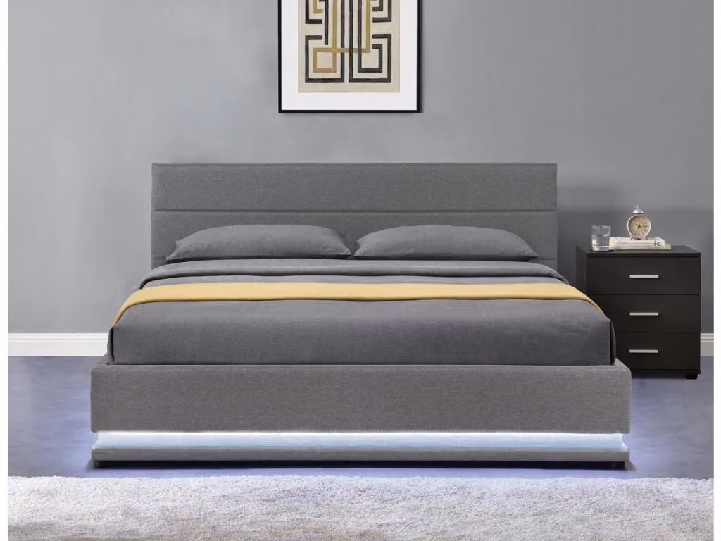 Letto Anastasia con contenitore e illuminazione LED in tessuto grigio L/P: 160 x 200 cm – 2