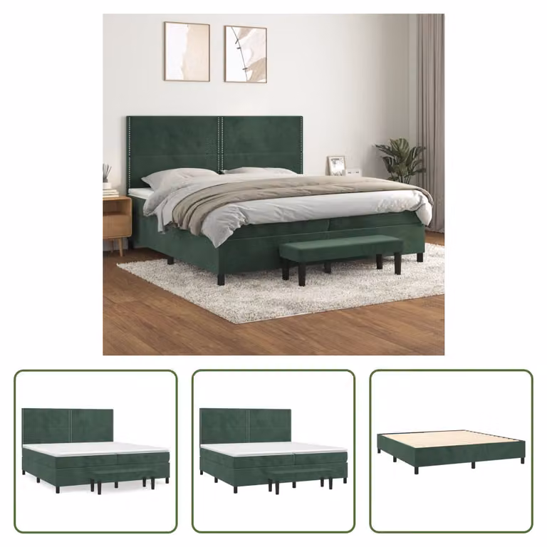 The Living Store Letto a molle con materasso verde scuro 200x200 cm in velluto