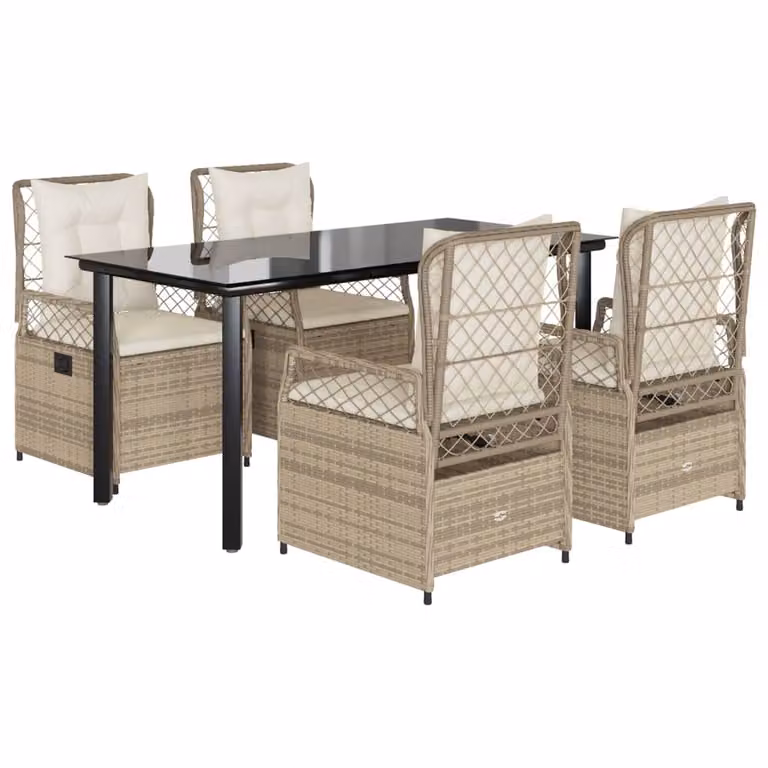 Set da Pranzo da Giardino 5 pz con Cuscini Beige in Polyrattan