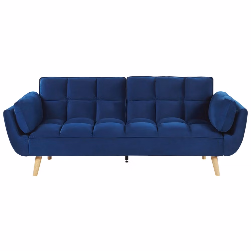 Divano Letto Click Clack Beliani in Velluto Blu Navy con Gambe in Legno di Gomma e Imbottitura in Schiuma per Soggiorno – 2