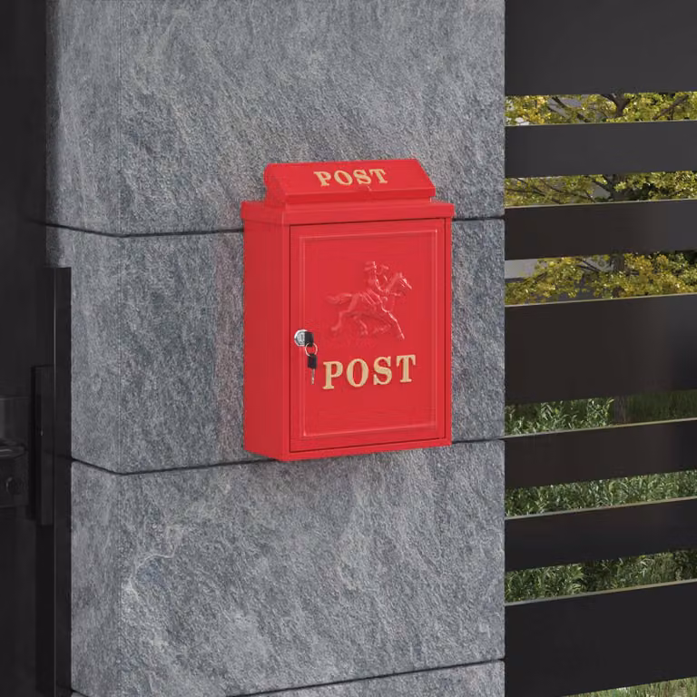 Cassetta postale da muro con porta vidaXL, Rosso, L 29 x P 13 x H 41 cm