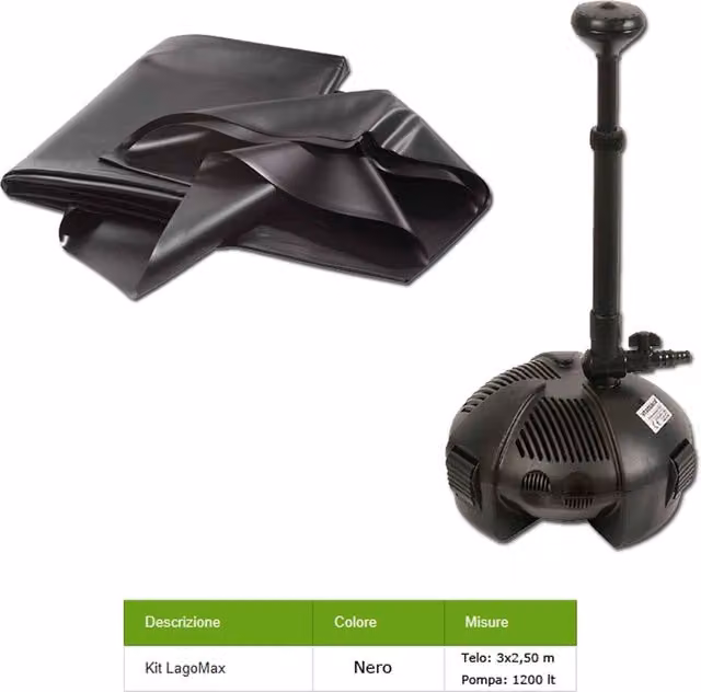 Kit laghetto completo 2 in 1 Lagomax con pompa da 1500 litri e telo in PVC nero L: 3 m, P: 2,50 m