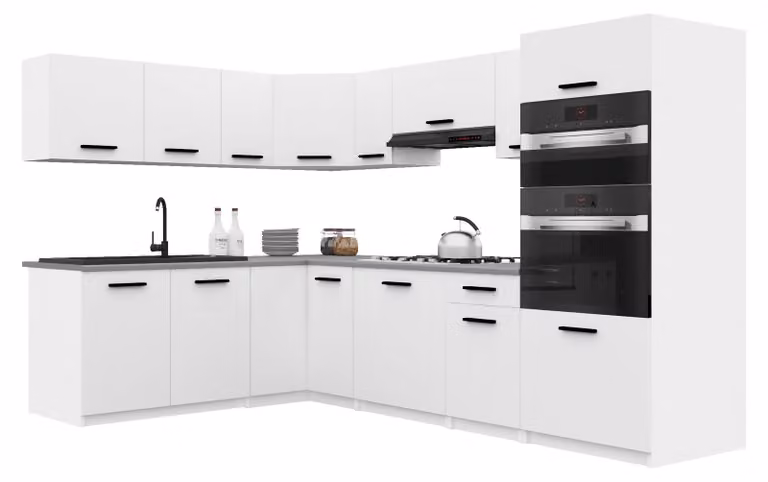 Belini - Angolo cottura moderno ITALIA 8 - Mobili da cucina 420 cm bianco opaco - Cucina componibile con pensili, mobili base e piani di lavoro