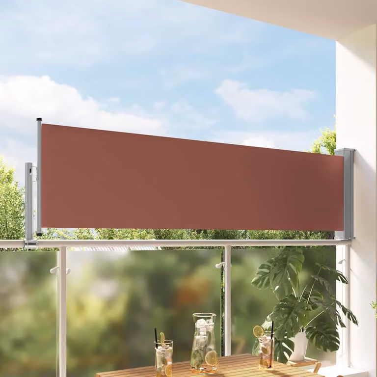Tenda Laterale Retrattile per Patio vidaXL in Poliestere e Acciaio, Marrone, L: 300 cm, H: 80 cm