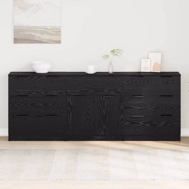 Credenza moderna vidaXL in 3 pezzi colore nero in legno MDF L: 181 cm, P: 30 cm, H: 70 cm