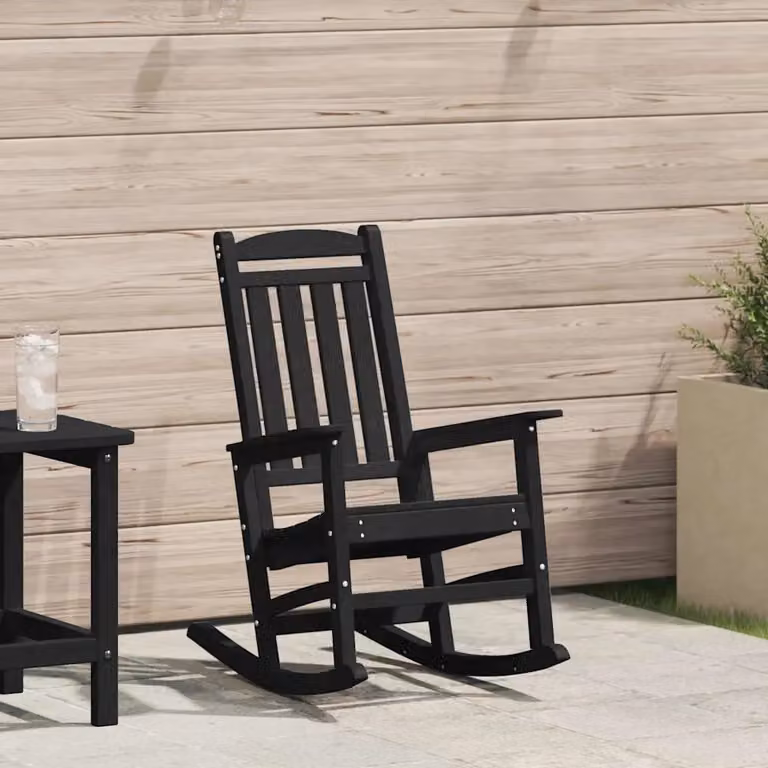 Sedia a dondolo da giardino moderna vidaXL in plastica nera opaca