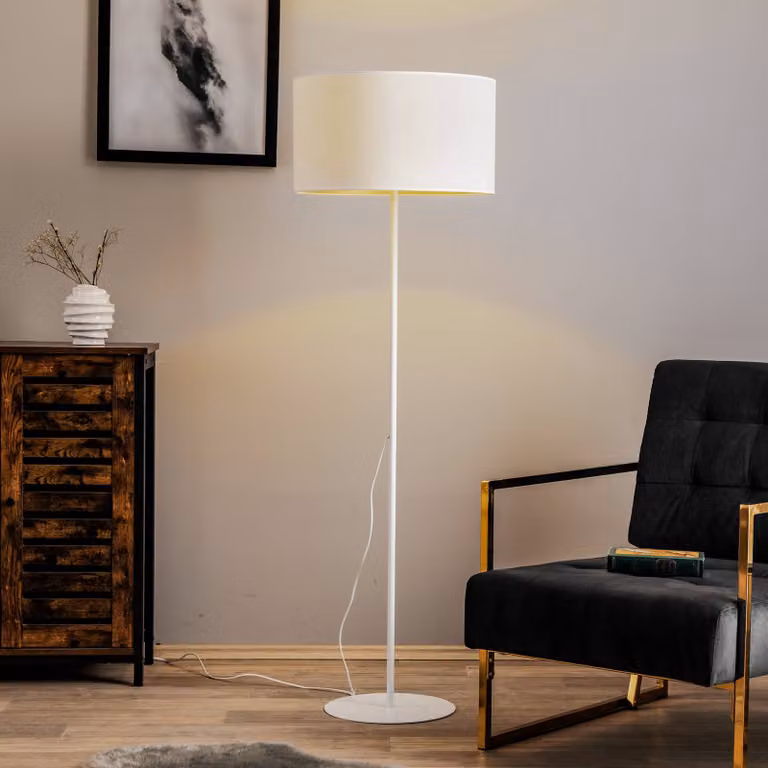 Lampada da terra Roller Duolla, Bianco / Opale, Soggiorno / Sala da pranzo, Tessuto / Stoffa / Seta, Moderno, Lampada da terra